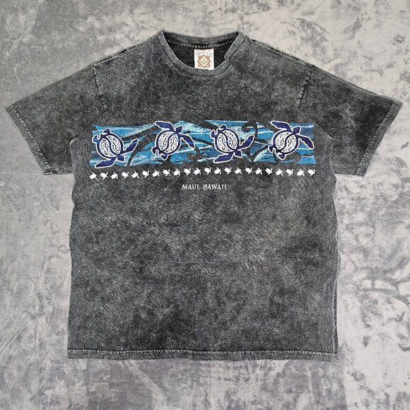 YachtClub Tag Maui Hawaii Turtle Black Acid Wash Y2k Vibe Men's Large - Picture 1 of 6